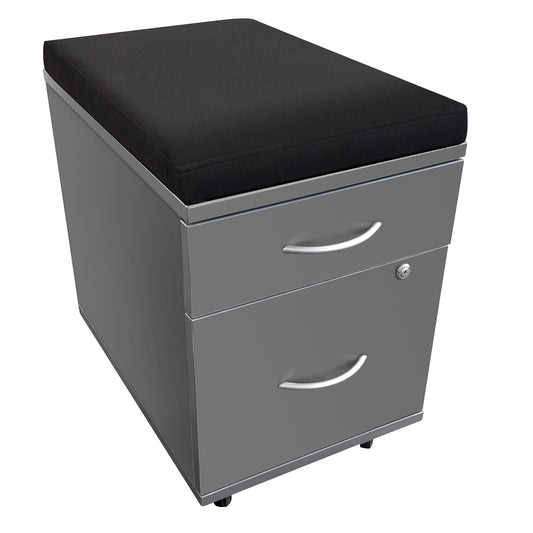 Mobile Under-desk  Storage Pedestal with Upholstered Seat