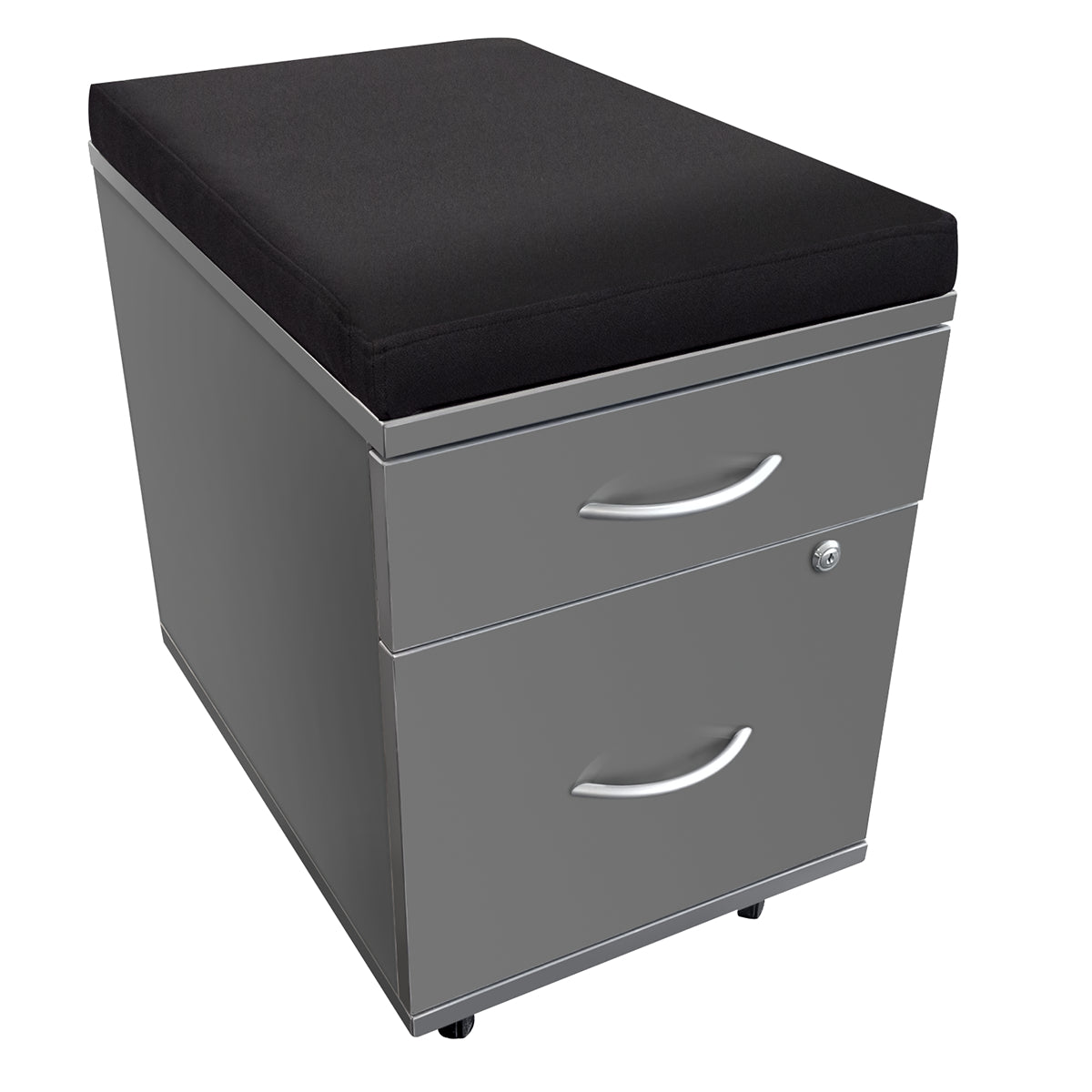 Mobile Under-desk  Storage Pedestal with Upholstered Seat